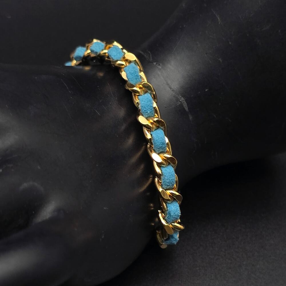 Joan Rivers Blue Suede Bracelet Gold Tone Toggle Clasp